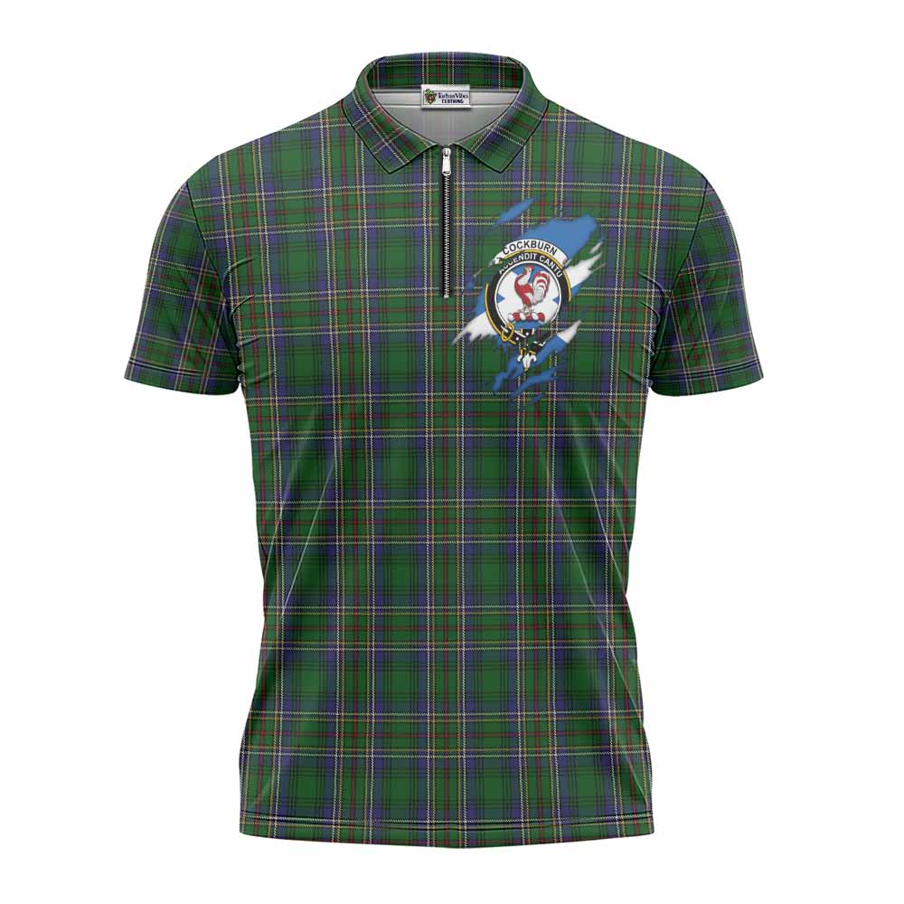 Cockburn Clan Crest In Me Tartan Zipper Polo Shirt Scotland Flag Style