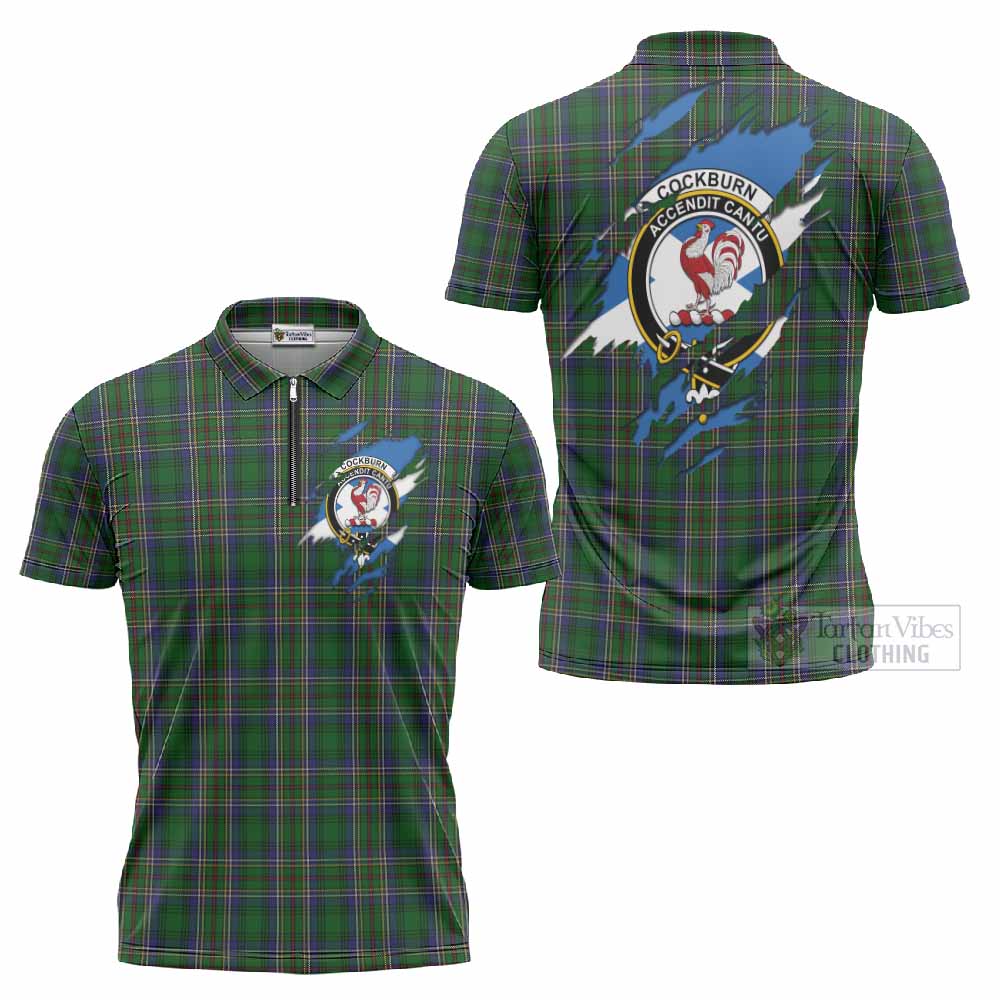 Cockburn Clan Crest In Me Tartan Zipper Polo Shirt Scotland Flag Style