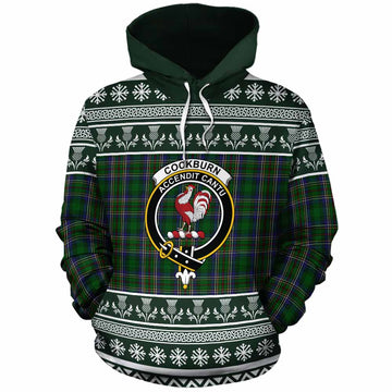 Cockburn Clan Tartan Christmas Cotton Hoodie with Family Crest