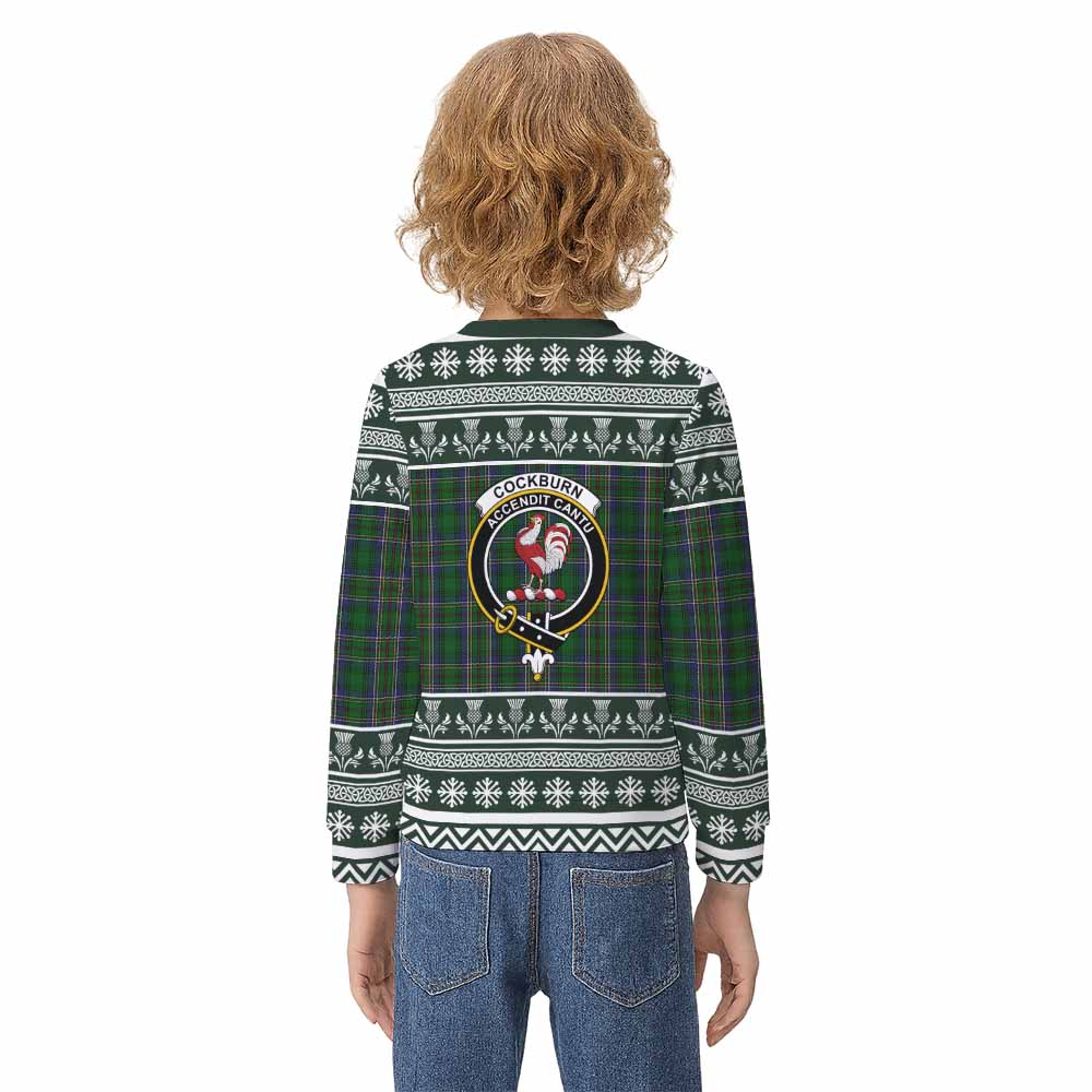 Cockburn Clan Tartan Christmas Kid Ugly Sweatshirt with Family Crest - Tartan Vibes Clothing