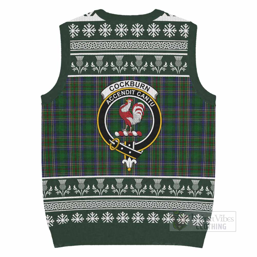 Cockburn Clan Tartan Christmas Knitted V-Neck Vest with Family Crest - Tartan Vibes Clothing
