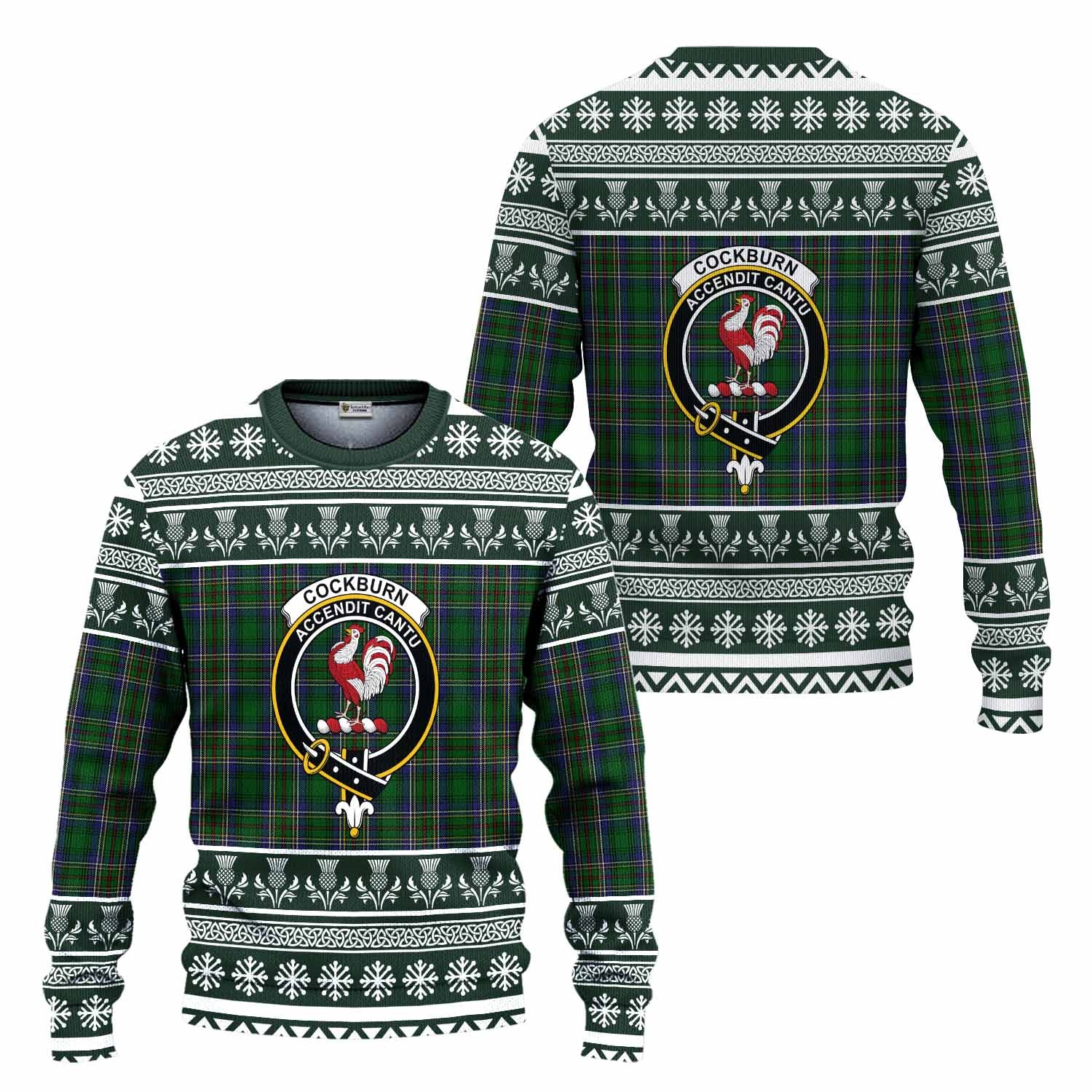 Cockburn Clan Tartan Christmas Ugly Sweater with Family Crest - Tartan Vibes Clothing