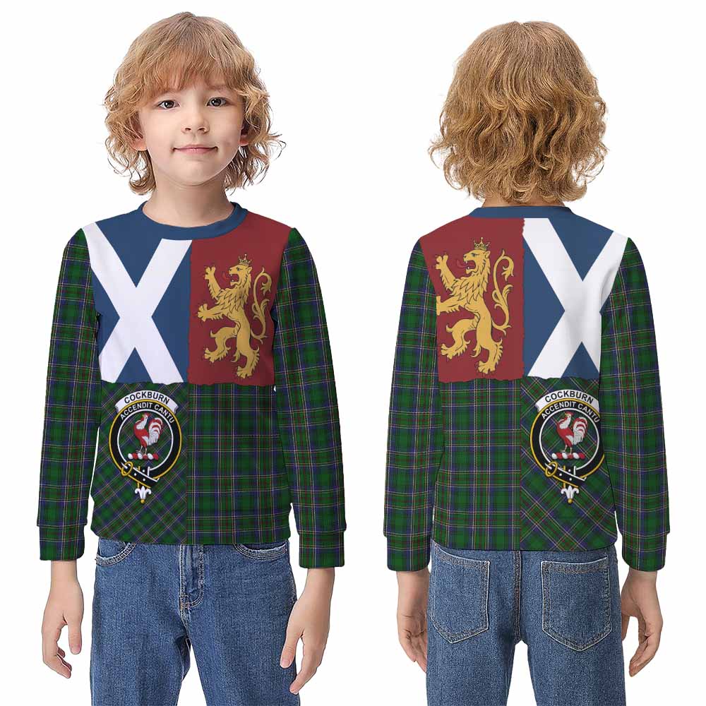 Cockburn Crest Tartan Kid Knitted Sweatshirt with Lion Rampant Saltire Style - Tartan Vibes Clothing