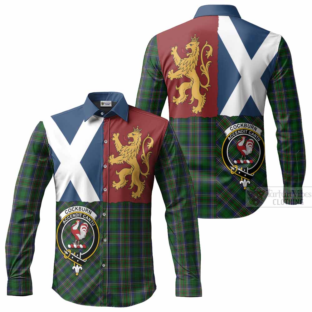 Cockburn Crest Tartan Long Sleeve Button Shirts with Lion Rampant Saltire Style
