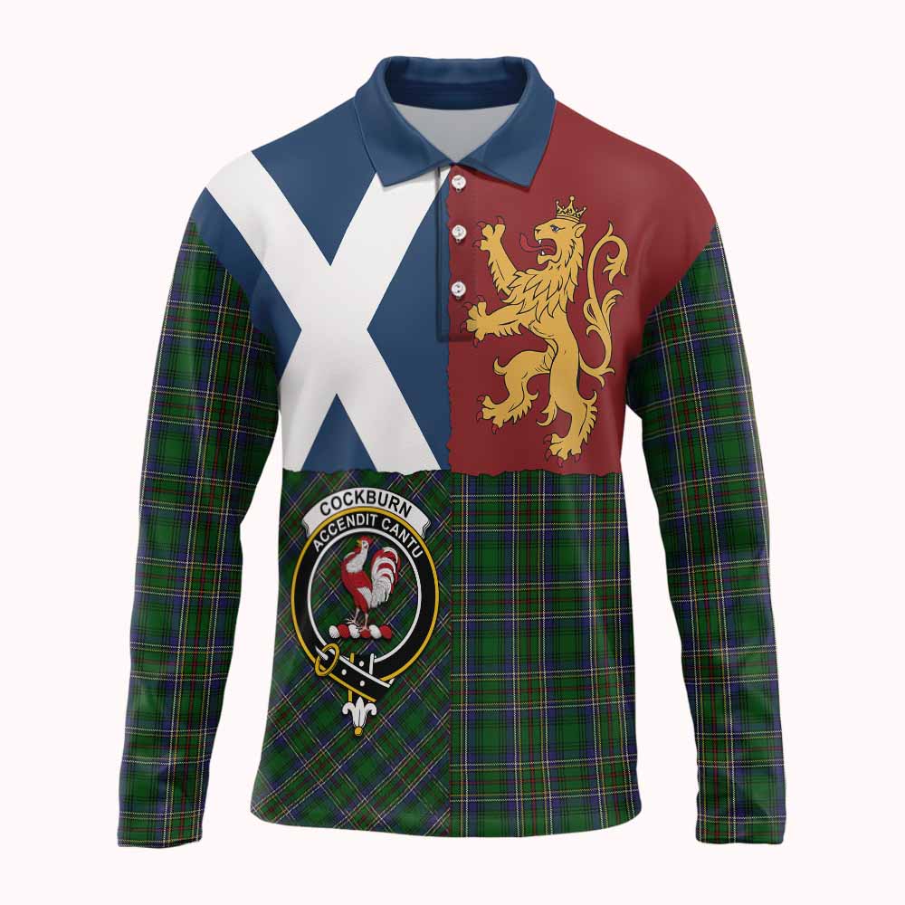 Cockburn Crest Tartan Long Sleeve Polo Shirt with Lion Rampant Saltire Style