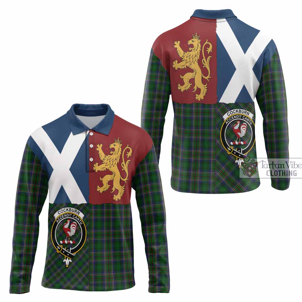 Cockburn Crest Tartan Long Sleeve Polo Shirt with Lion Rampant Saltire Style