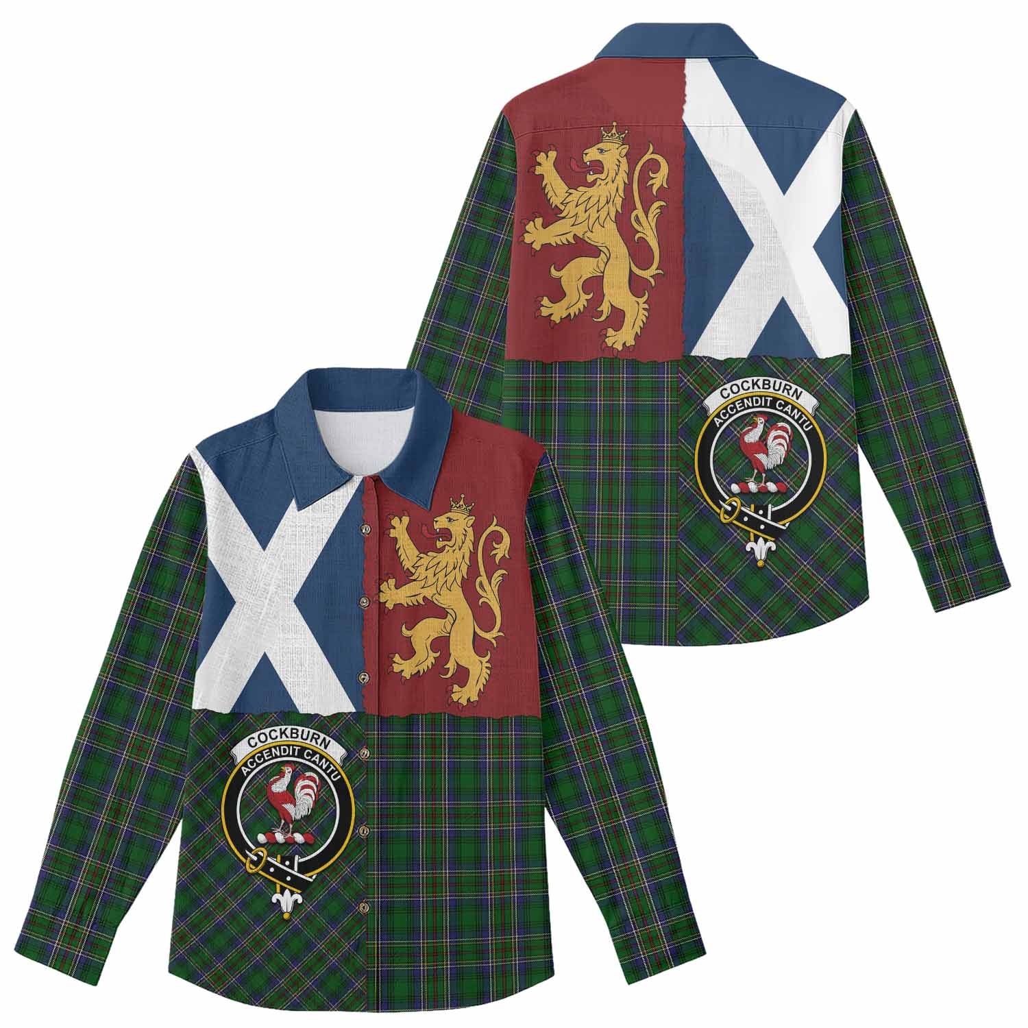 Cockburn Crest Tartan Women Casual Shirt with Lion Rampant Saltire Style