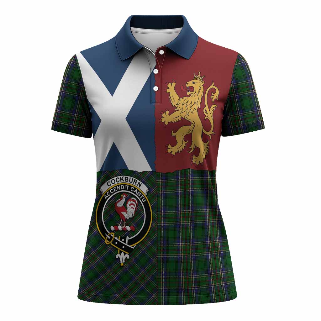 Cockburn Crest Tartan Women Polo Shirt with Lion Rampant Saltire Style