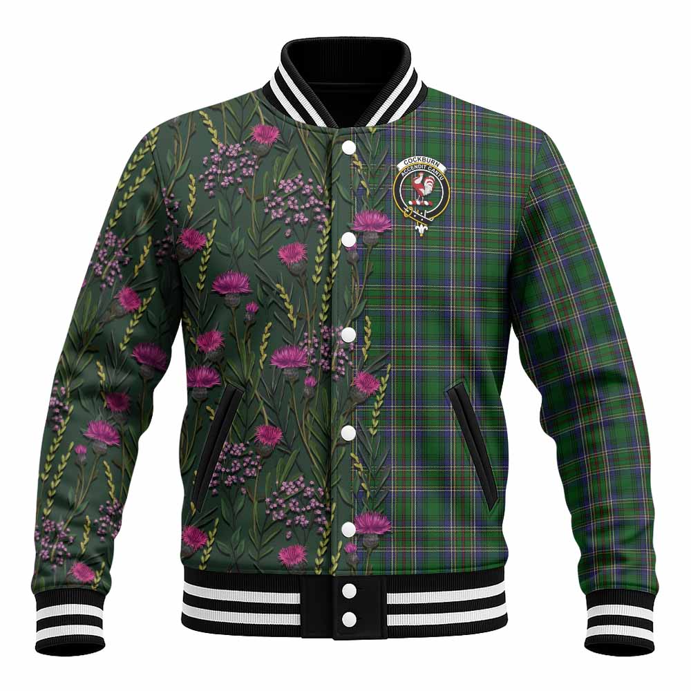 Cockburn Family Crest Tartan Baseball Jacket Scottish Thistle Flower Pattern Half Style - Tartan Vibes Clothing