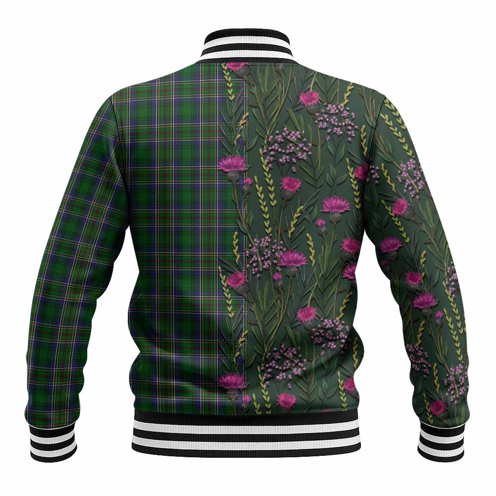 Cockburn Family Crest Tartan Baseball Jacket Scottish Thistle Flower Pattern Half Style - Tartan Vibes Clothing