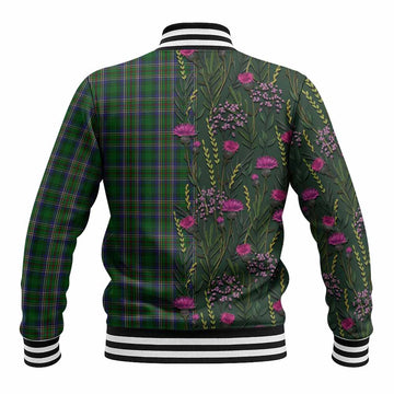 Cockburn Family Crest Tartan Baseball Jacket Scottish Thistle Flower Pattern Half Style