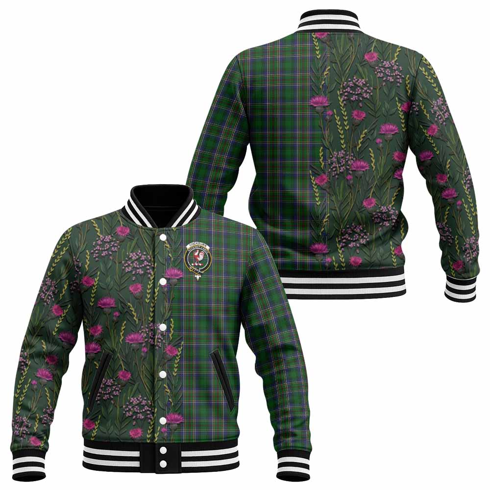 Cockburn Family Crest Tartan Baseball Jacket Scottish Thistle Flower Pattern Half Style - Tartan Vibes Clothing