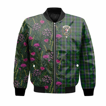 Cockburn Family Crest Tartan Bomber Jacket Scottish Thistle Flower Pattern Half Style