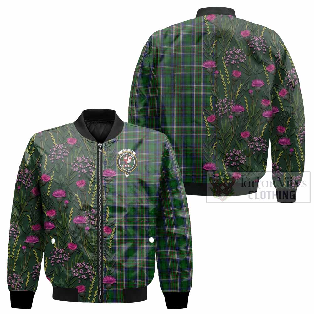 Cockburn Family Crest Tartan Bomber Jacket Scottish Thistle Flower Pattern Half Style - Tartan Vibes Clothing