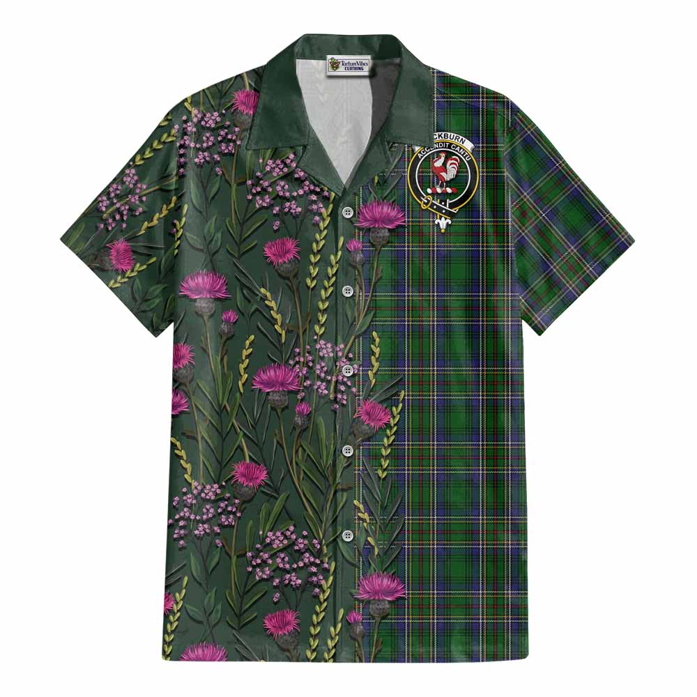 Cockburn Family Crest Tartan Cotton Hawaiian Shirt Scottish Thistle Flower Pattern Half Style - Tartan Vibes Clothing