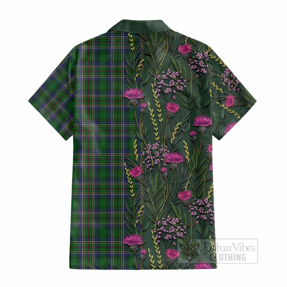 Cockburn Family Crest Tartan Cotton Hawaiian Shirt Scottish Thistle Flower Pattern Half Style - Tartan Vibes Clothing