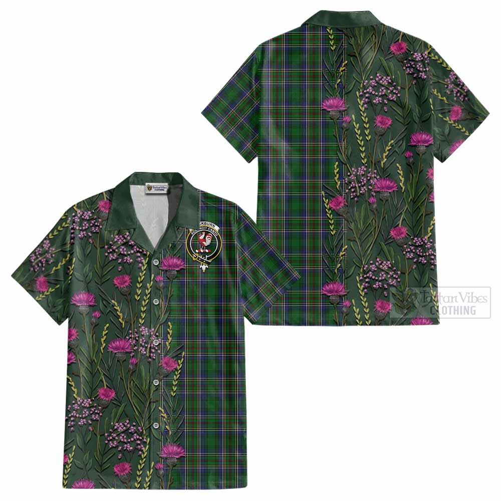 Cockburn Family Crest Tartan Cotton Hawaiian Shirt Scottish Thistle Flower Pattern Half Style - Tartan Vibes Clothing