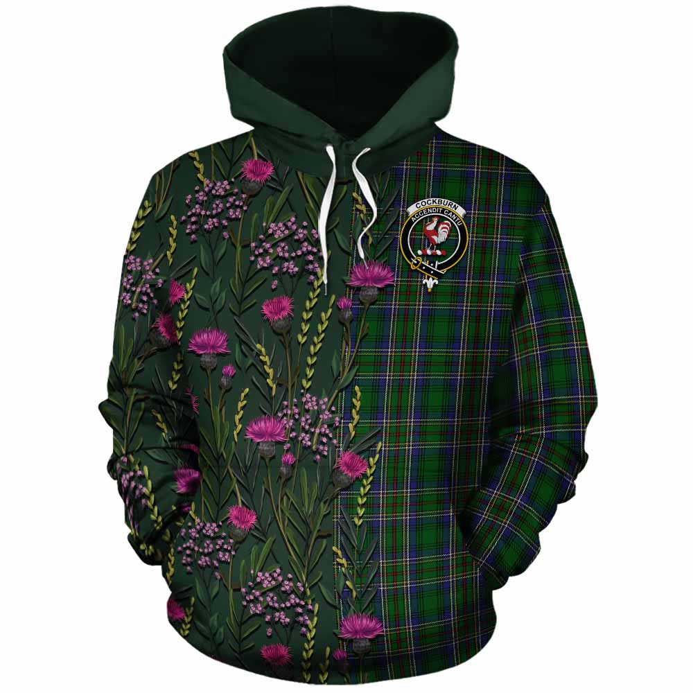 Cockburn Family Crest Tartan Cotton Hoodie Scottish Thistle Flower Pattern Half Style - Tartan Vibes Clothing
