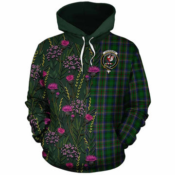 Cockburn Family Crest Tartan Cotton Hoodie Scottish Thistle Flower Pattern Half Style