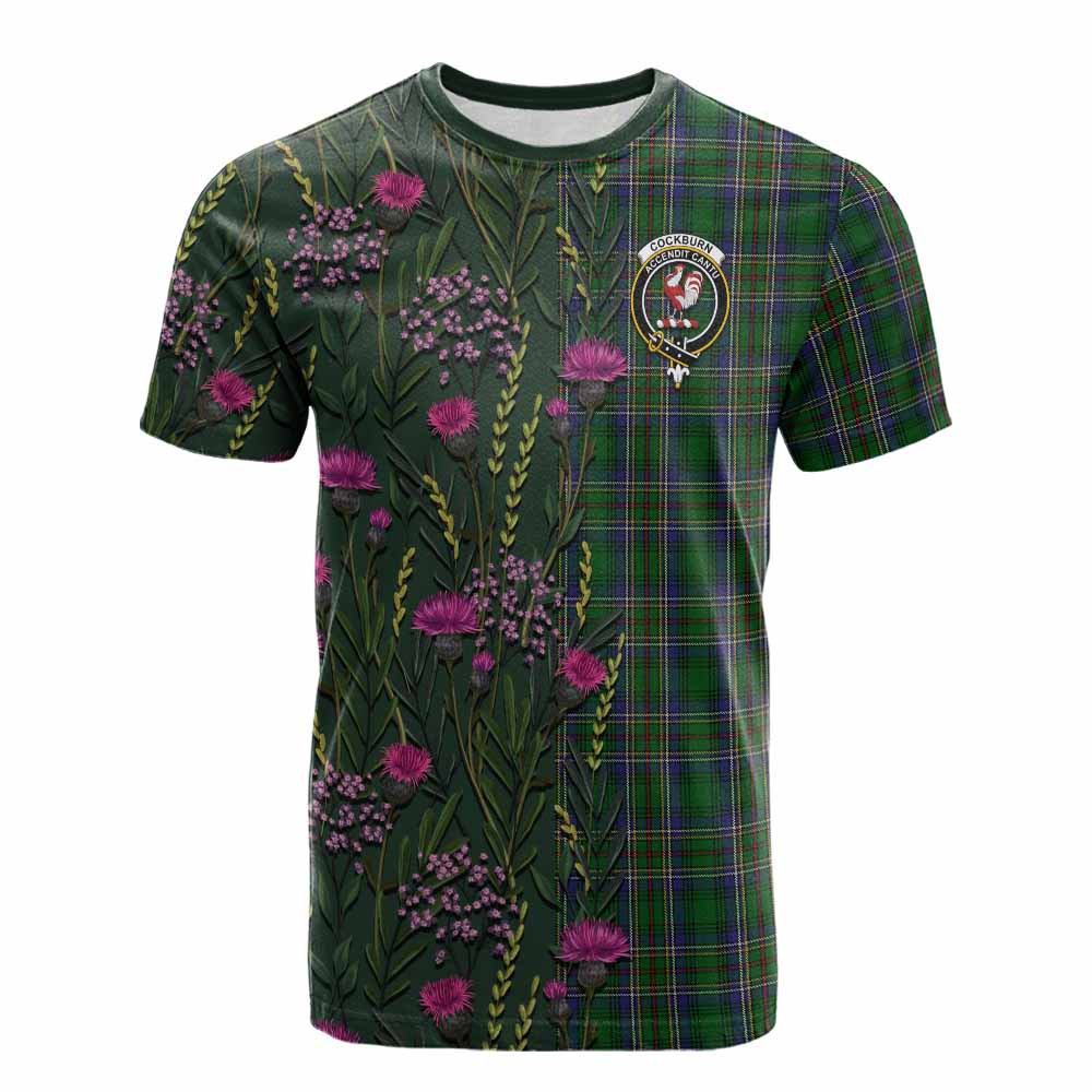 Cockburn Family Crest Tartan Cotton T-shirt Scottish Thistle Flower Pattern Half Style - Tartan Vibes Clothing