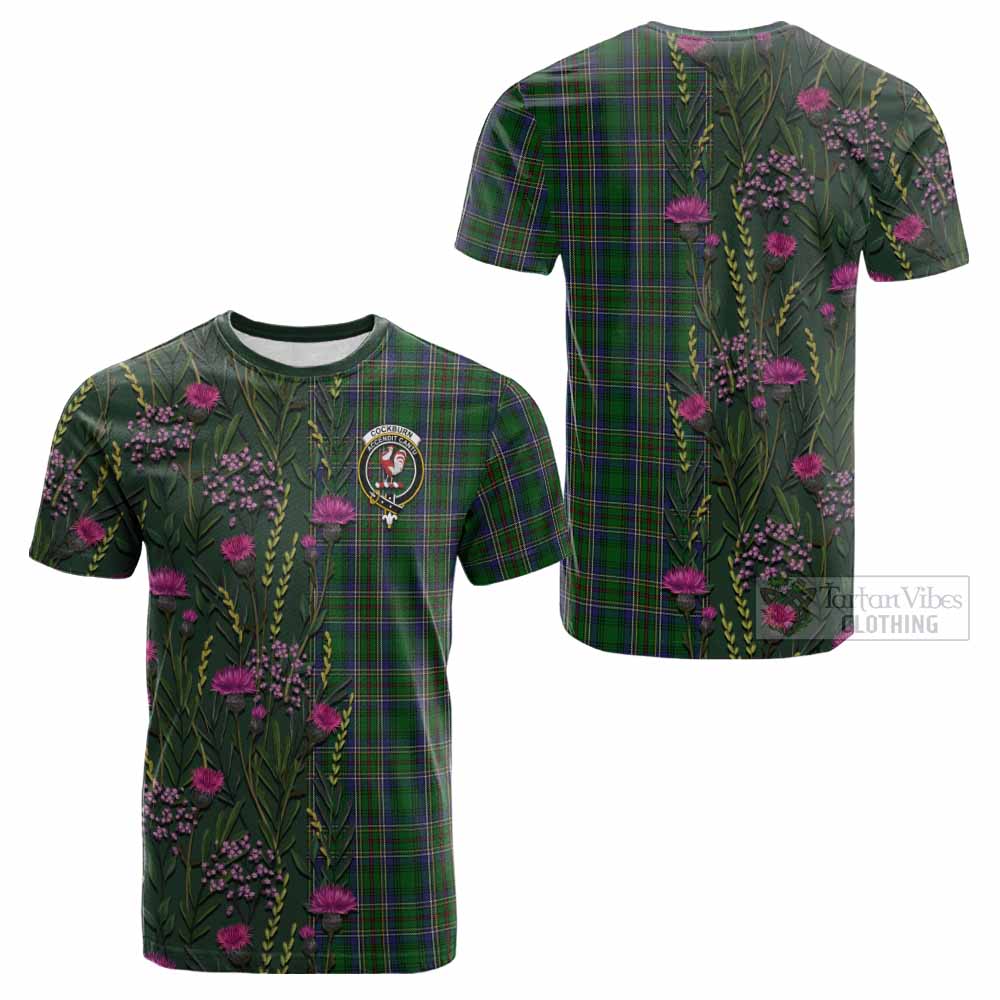 Cockburn Family Crest Tartan Cotton T-shirt Scottish Thistle Flower Pattern Half Style - Tartan Vibes Clothing