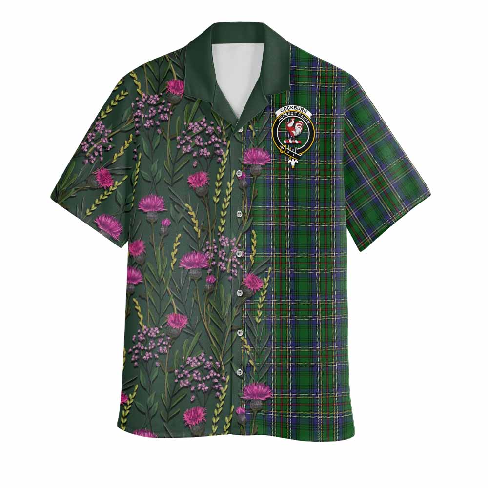 Cockburn Family Crest Tartan Hawaiian Shirt Scottish Thistle Flower Pattern Half Style - Tartan Vibes Clothing