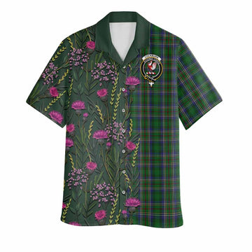 Cockburn Family Crest Tartan Hawaiian Shirt Scottish Thistle Flower Pattern Half Style