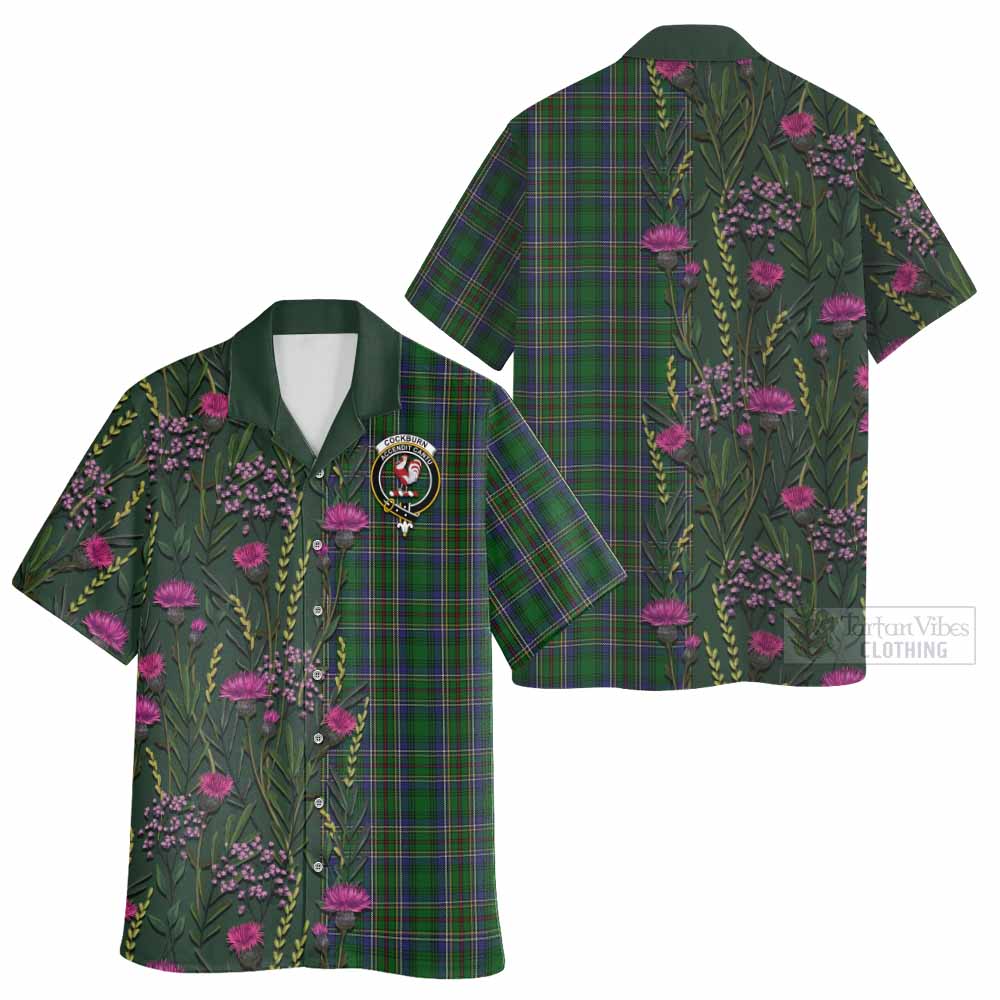 Cockburn Family Crest Tartan Hawaiian Shirt Scottish Thistle Flower Pattern Half Style - Tartan Vibes Clothing