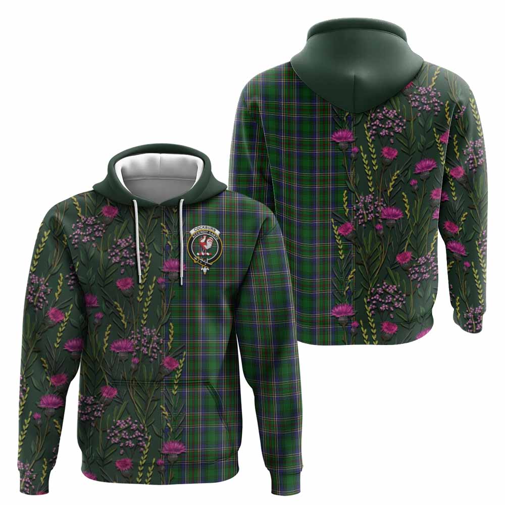 Cockburn Family Crest Tartan Hoodie Scottish Thistle Flower Pattern Half Style - Tartan Vibes Clothing