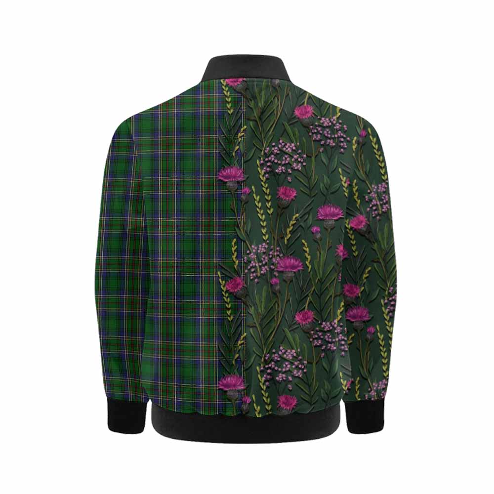 Cockburn Family Crest Tartan Kid Bomber Jacket Scottish Thistle Flower Pattern Half Style - Tartan Vibes Clothing