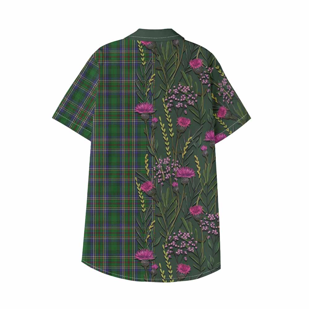 Cockburn Family Crest Tartan Kid Hawaiian Shirt Scottish Thistle Flower Pattern Half Style - Tartan Vibes Clothing