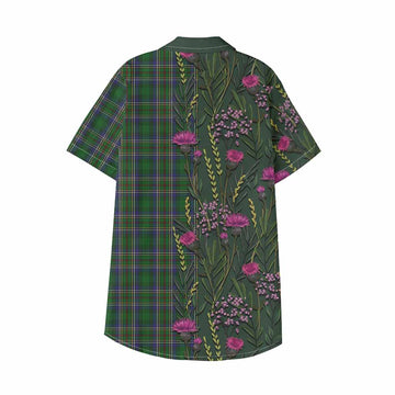 Cockburn Family Crest Tartan Kid Hawaiian Shirt Scottish Thistle Flower Pattern Half Style - Tartan Vibes Clothing