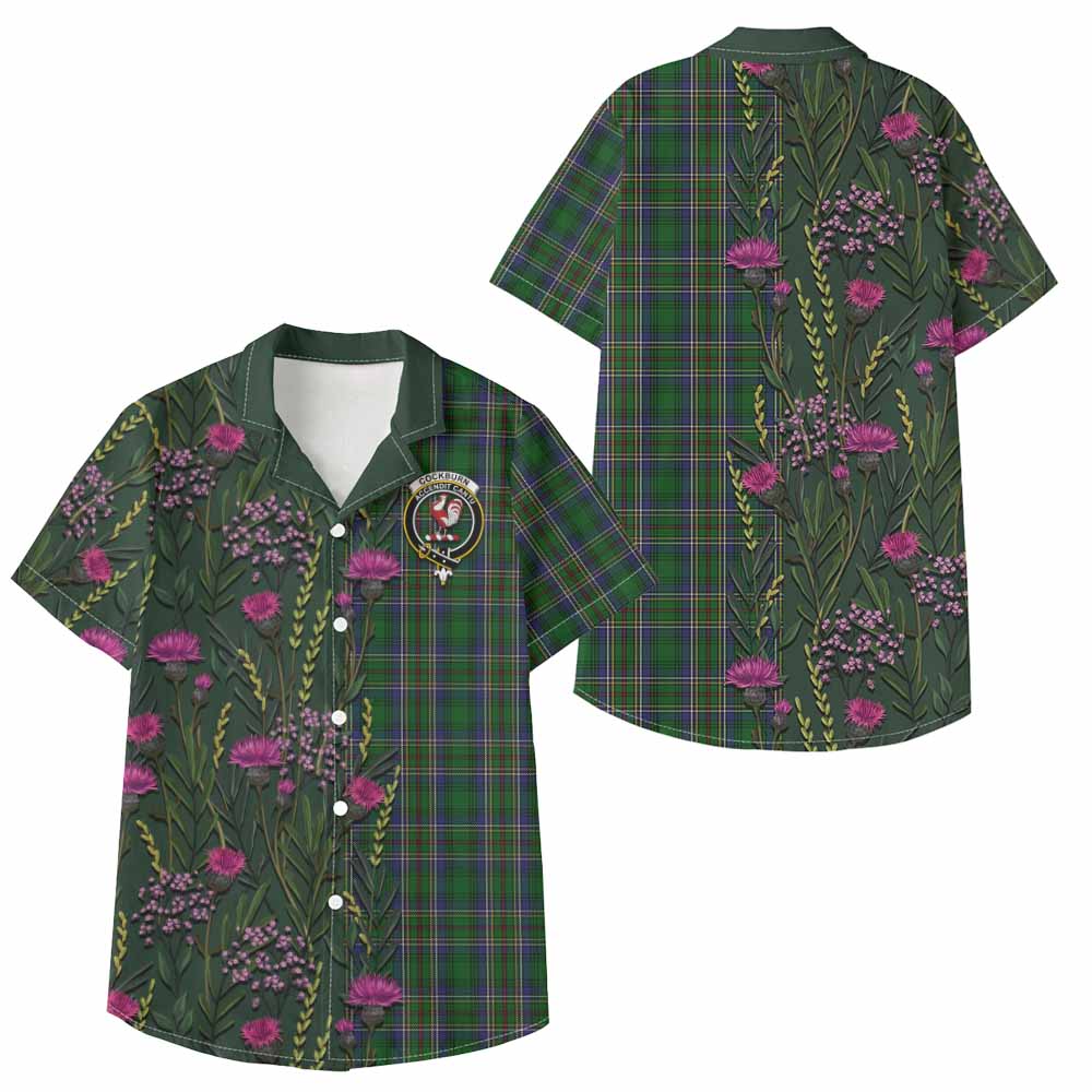 Cockburn Family Crest Tartan Kid Hawaiian Shirt Scottish Thistle Flower Pattern Half Style - Tartan Vibes Clothing