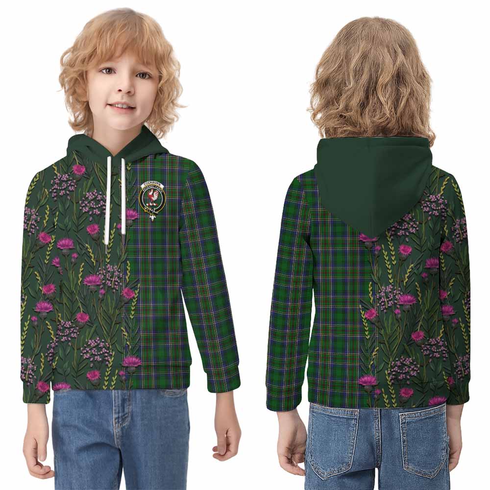 Cockburn Family Crest Tartan Kid Hoodie Scottish Thistle Flower Pattern Half Style - Tartan Vibes Clothing