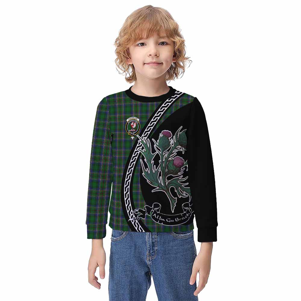 Cockburn Family Crest Tartan Kid Knitted Sweatshirt Alba Thistle Inspired - Tartan Vibes Clothing