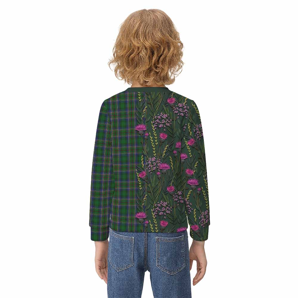 Cockburn Family Crest Tartan Kid Knitted Sweatshirt Scottish Thistle Flower Pattern Half Style - Tartan Vibes Clothing