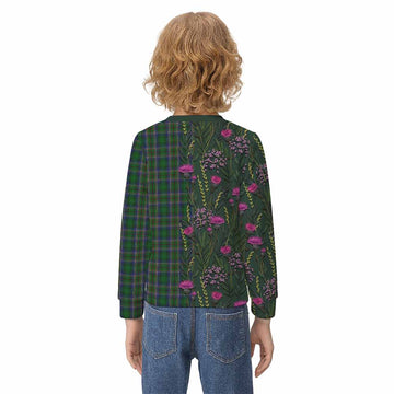 Cockburn Family Crest Tartan Kid Knitted Sweatshirt Scottish Thistle Flower Pattern Half Style - Tartan Vibes Clothing