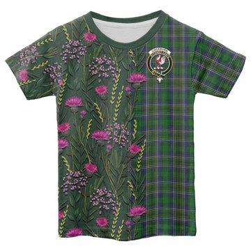 Cockburn Family Crest Tartan Kid T-shirt Scottish Thistle Flower Pattern Half Style - Tartan Vibes Clothing