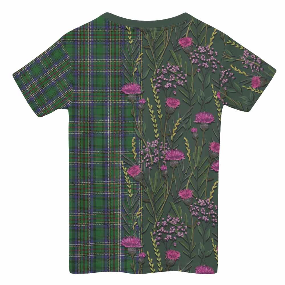 Cockburn Family Crest Tartan Kid T-shirt Scottish Thistle Flower Pattern Half Style - Tartan Vibes Clothing