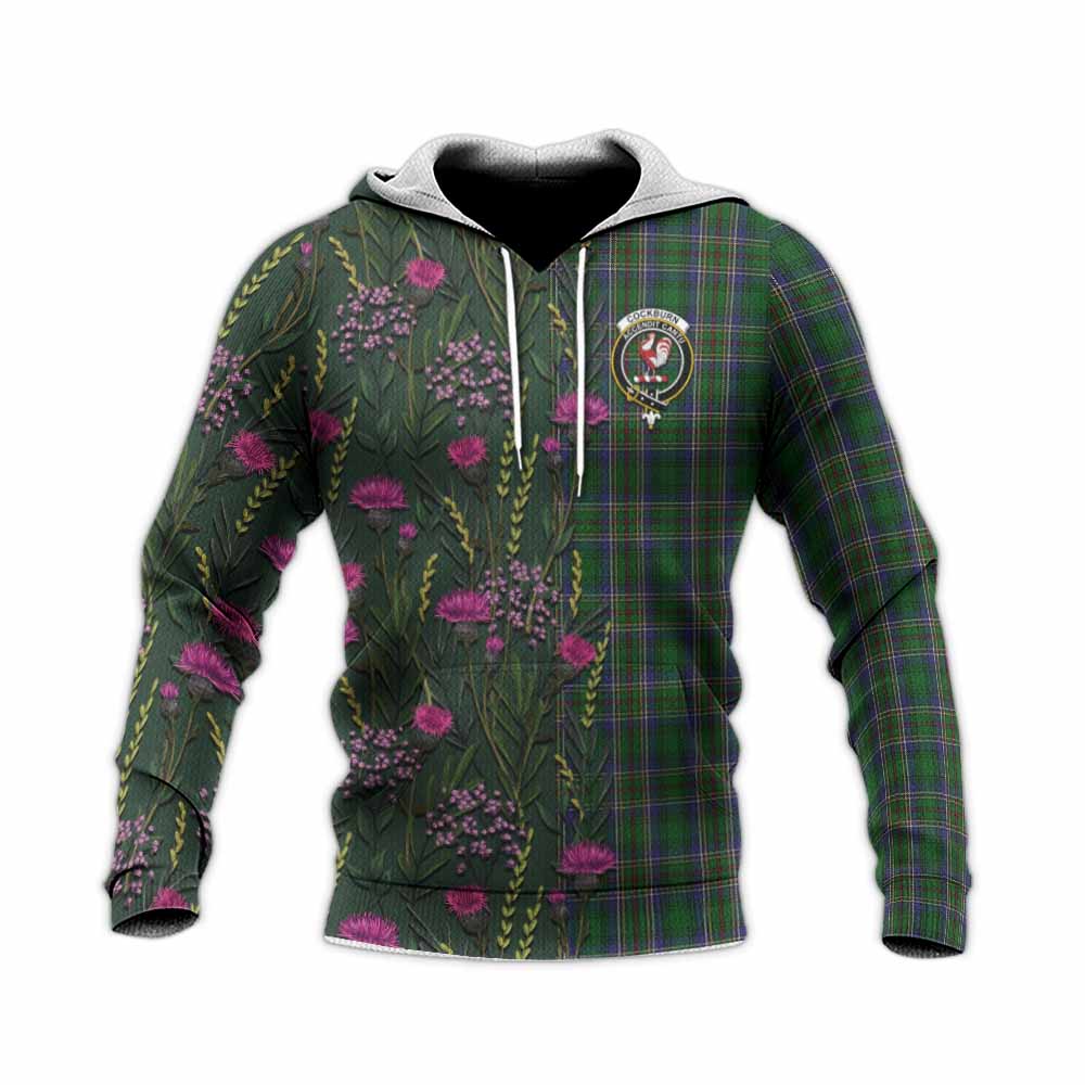 Cockburn Family Crest Tartan Knitted Hoodie Scottish Thistle Flower Pattern Half Style - Tartan Vibes Clothing