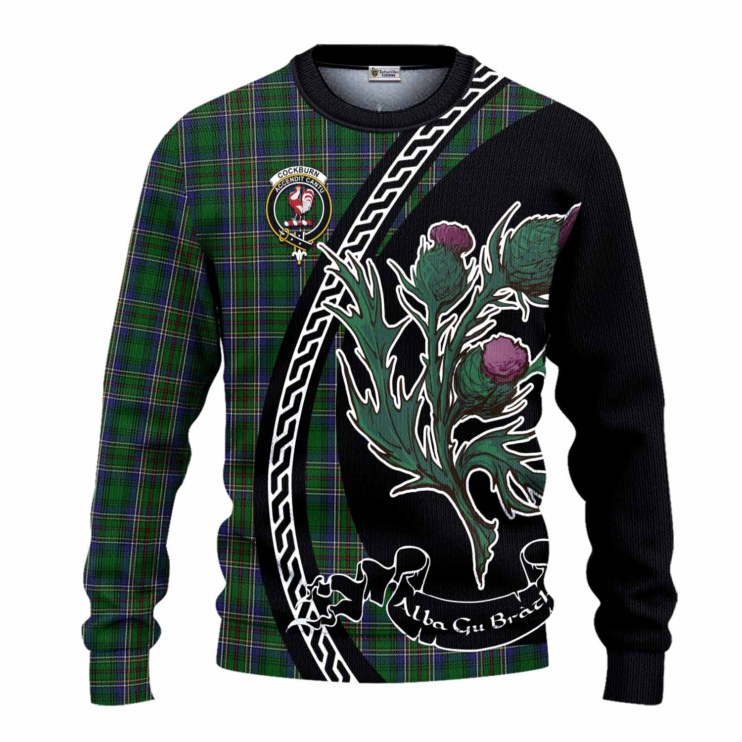 Cockburn Family Crest Tartan Knitted Sweater Alba Thistle Inspired - Tartan Vibes Clothing