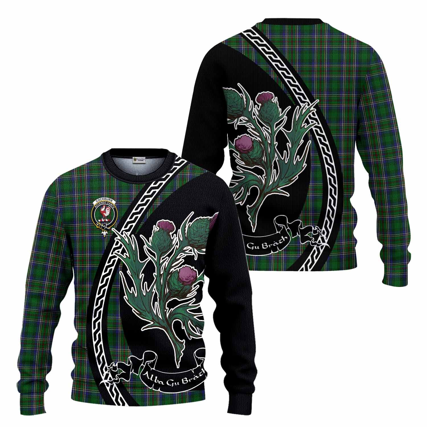 Cockburn Family Crest Tartan Knitted Sweater Alba Thistle Inspired - Tartan Vibes Clothing