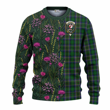 Cockburn Family Crest Tartan Knitted Sweater Scottish Thistle Flower Pattern Half Style - Tartan Vibes Clothing