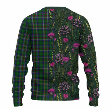 Cockburn Family Crest Tartan Knitted Sweater Scottish Thistle Flower Pattern Half Style - Tartan Vibes Clothing