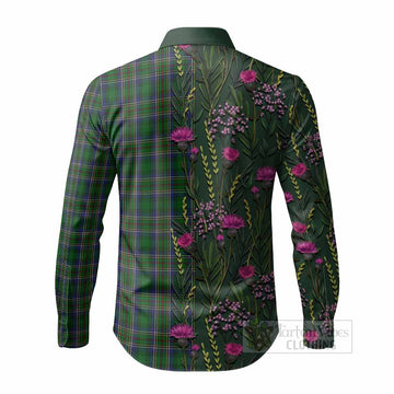 Cockburn Family Crest Tartan Long Sleeve Button Shirts Scottish Thistle Flower Pattern Half Style - Tartan Vibes Clothing
