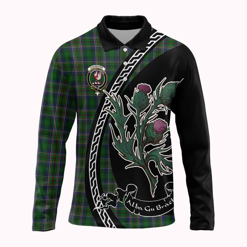 Cockburn Family Crest Tartan Long Sleeve Polo Shirt Alba Thistle Inspired - Tartan Vibes Clothing
