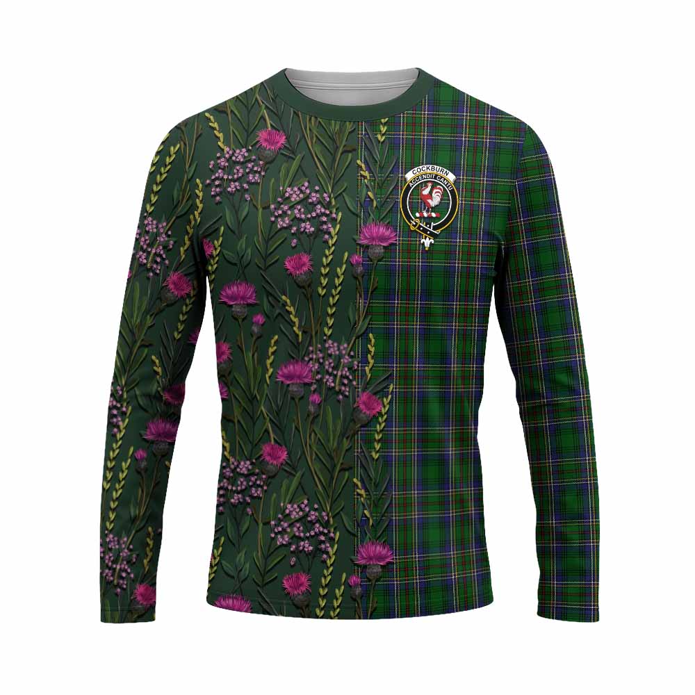 Cockburn Family Crest Tartan Long Sleeve T-Shirt Scottish Thistle Flower Pattern Half Style - Tartan Vibes Clothing