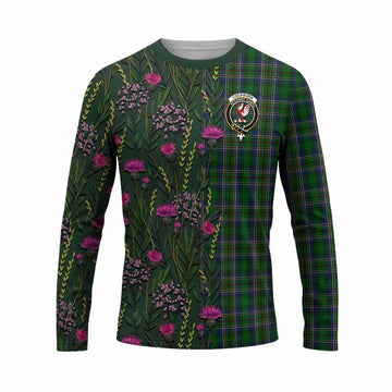 Cockburn Family Crest Tartan Long Sleeve T-Shirt Scottish Thistle Flower Pattern Half Style - Tartan Vibes Clothing