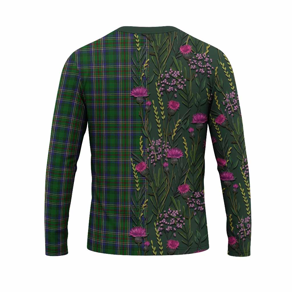 Cockburn Family Crest Tartan Long Sleeve T-Shirt Scottish Thistle Flower Pattern Half Style - Tartan Vibes Clothing