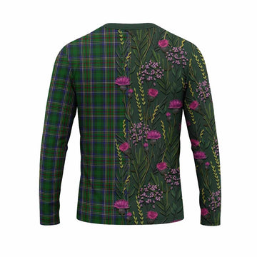 Cockburn Family Crest Tartan Long Sleeve T-Shirt Scottish Thistle Flower Pattern Half Style - Tartan Vibes Clothing